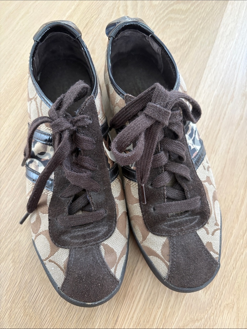 Coach Brown Signature Canvas and Suede Lace-Up Sneakers
